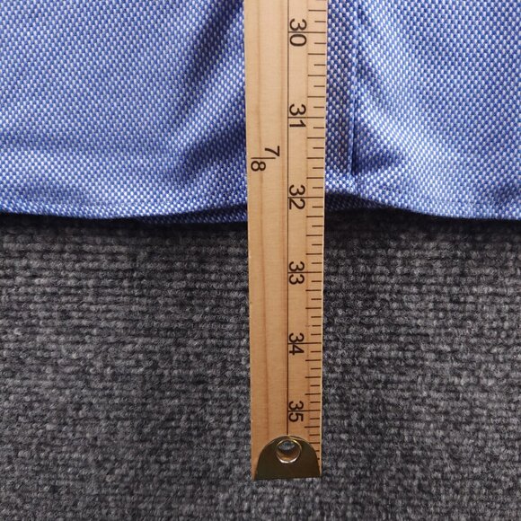 Peter Millar Check Button-Down Cotton Nanoluxe Medium Blue Long Sleeve Mens - Picture 12 of 16